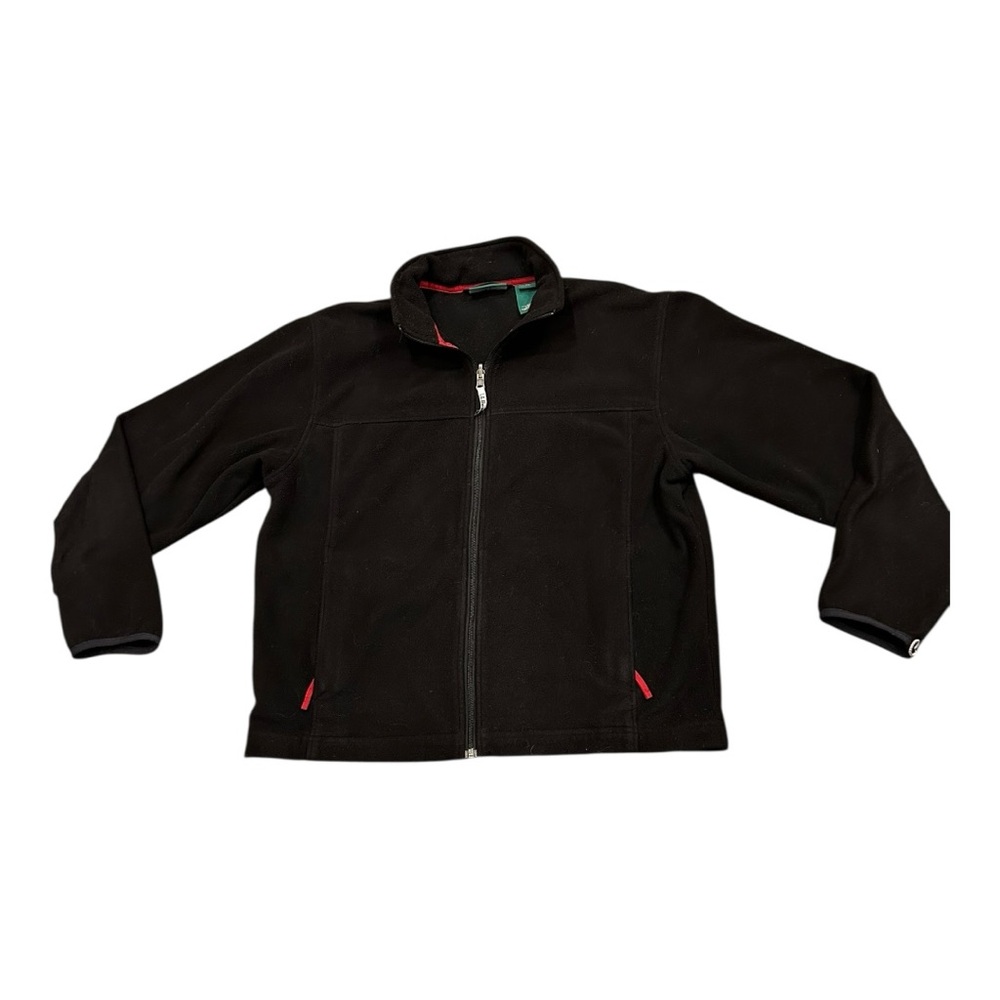 L.L. Bean Black Full-Zip Fleece Jacket with Red Trim